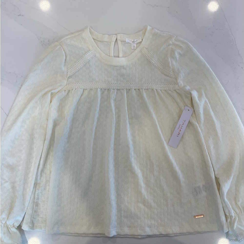 Tahari Girls Cream Long Sleeve Top